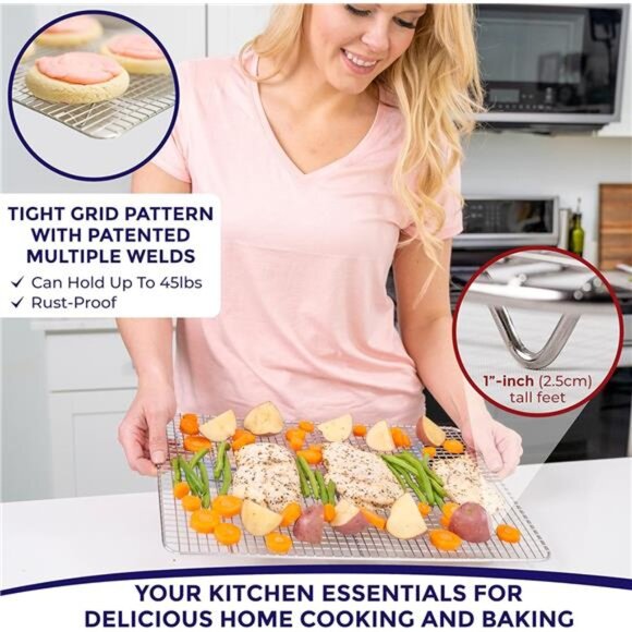 KITCHENATICS Half Sheet Cooling Racks for Cooking and Baking, Stainless Steel - Picture 4 of 6